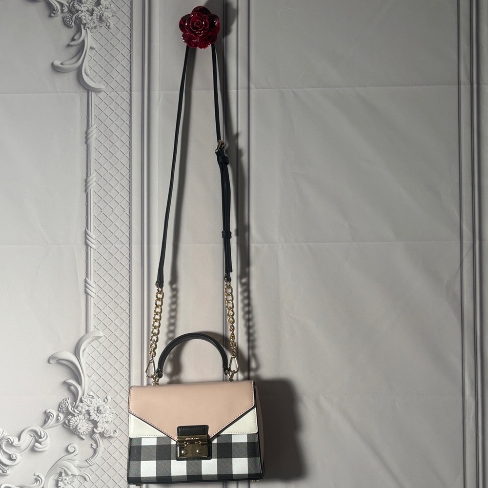 Michael Kors Checkered White/Pink and Black Handbag